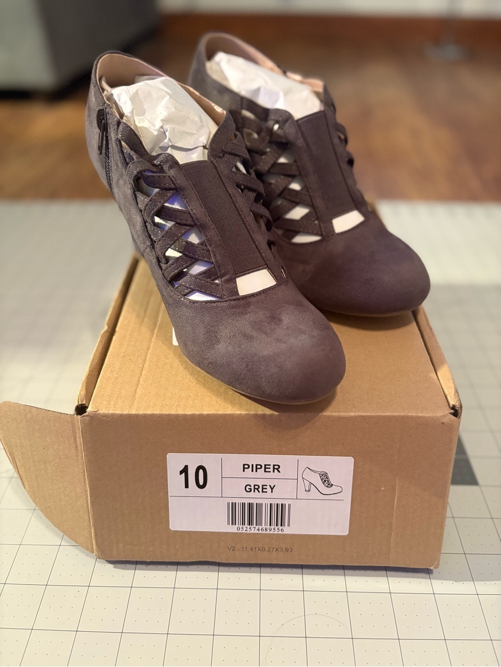 Macy's Grey Suede Lace-Up Heeled Booties